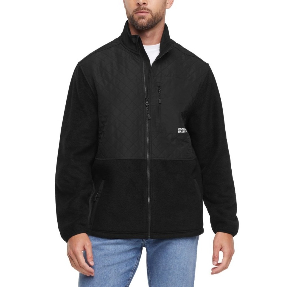 Eddie Bauer Men's Mixed Media Fleece Jacket Black Size M Full Zip